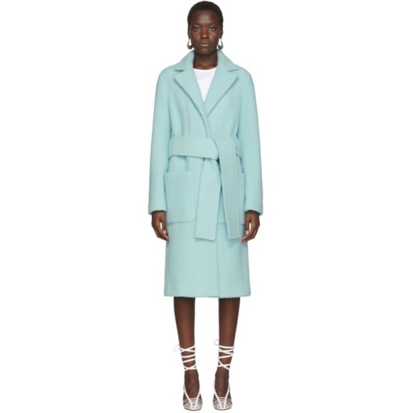Helmut LangTeddy Faux Fur Wool Blend Wrap Knee Length Coat in Foam